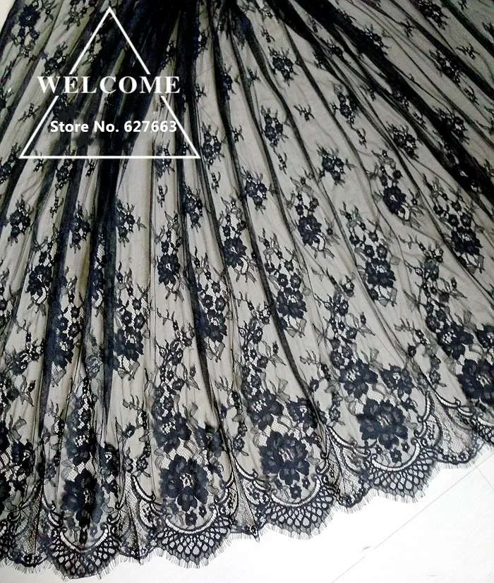 3Meter Clothing lace fabric accessories black eyelash lace high-end custom fabric width 150CM