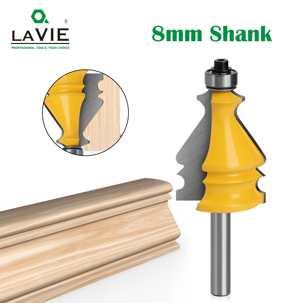 LAVIE 1pc 8MM Shank Handrail Architectural Moulding Line Router Bit Woodworking Milling Cutter for Wood Bit Face Tool MC02075