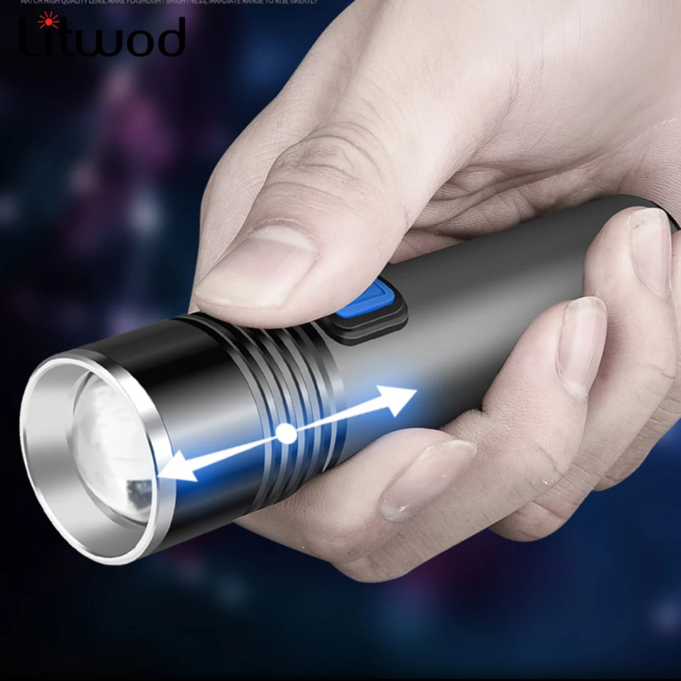 XM-L T6 Built-in Battery Led Usb Rechargeable Flashlight Small Scout Zoomable Torch Lantern Easy to Carry 4 Mode Aluminum Alloy