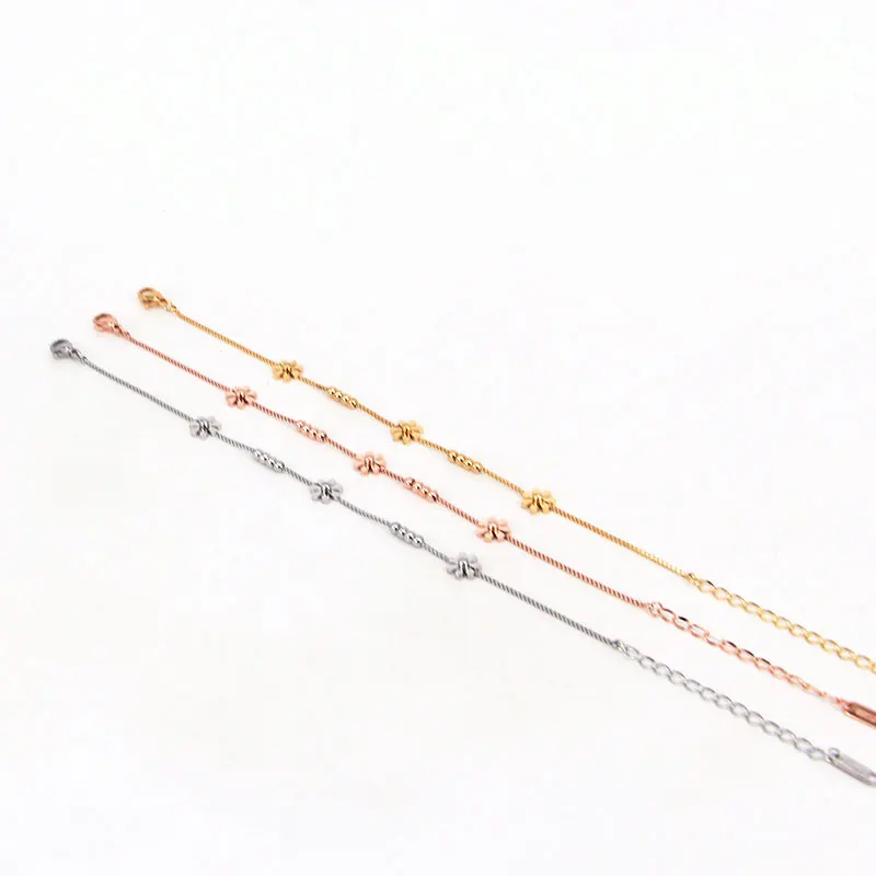 High Quality Box Chain Chrysanthemum And Beads Woman Anklet Stainless Steel Gold And Rose Color Gift