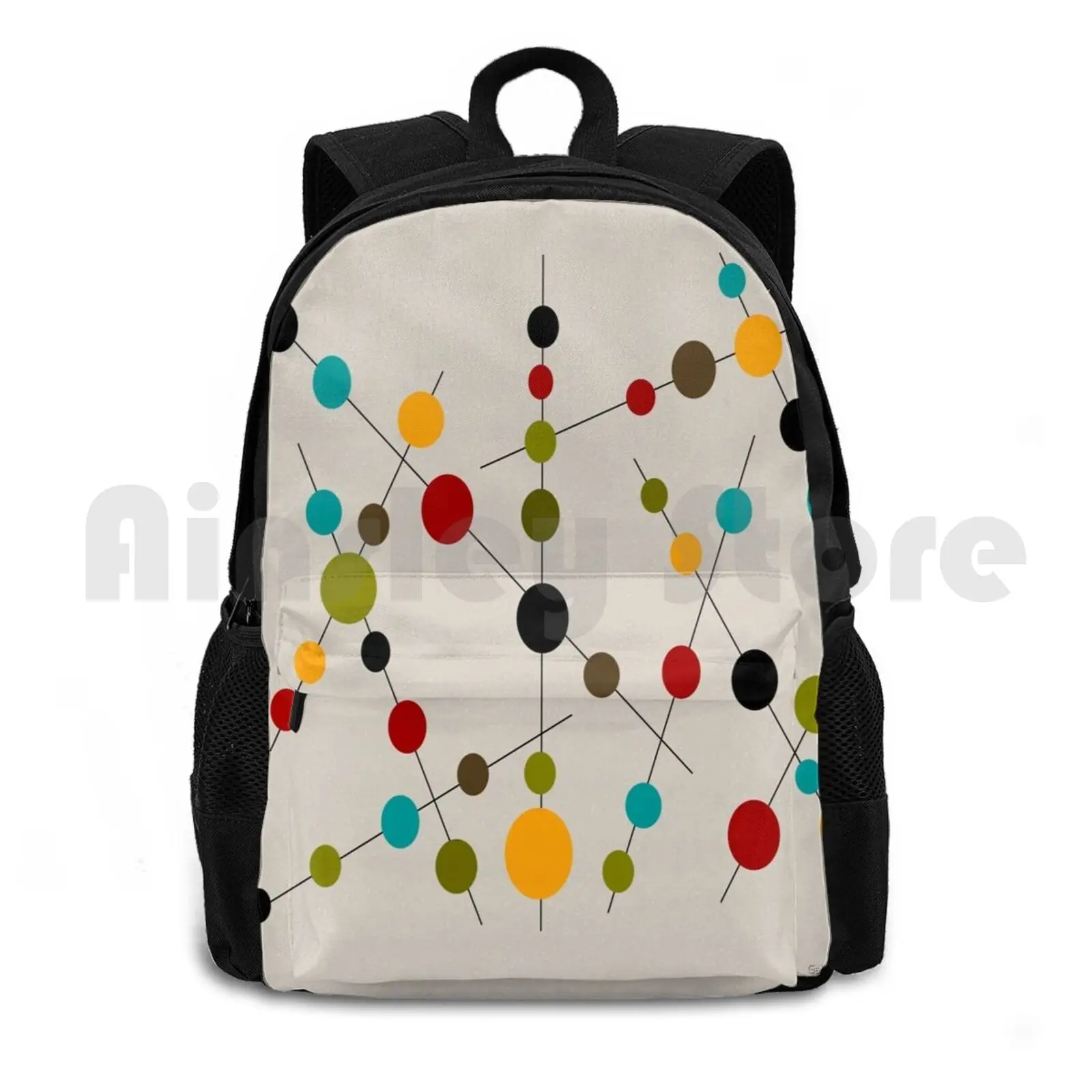 

Sticks And Bubbles Outdoor Hiking Backpack Riding Climbing Sports Bag Atomic Era Atomic Age Mid Century Modern Abstract Atomic