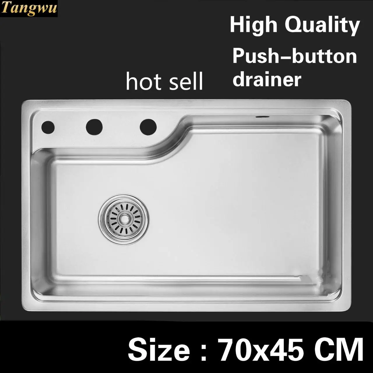 

Free shipping Home wash vegetables big kitchen single trough sink luxury push button drainer 304 stainless steel 700x450 MM