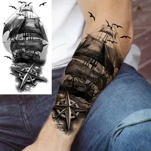 Tatuagens temporárias de antebraço tigre preto masculino e feminino, meia manga, navio pirata, caveira, flor, leão, tatuagem falsa impermeável, adulto 12 principais vendas barco da moana - №5