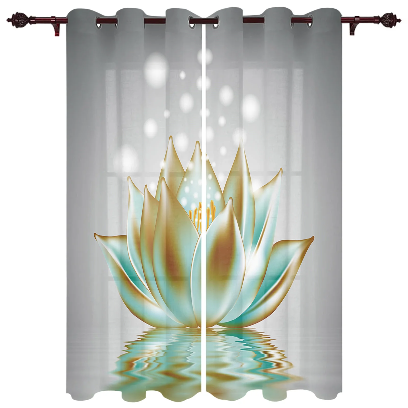 

Outdoor Curtains Lotus Pattern Art Living Room Kitchen Curtain Drape For Patio Garden Gazebo Yard Valance Cutains