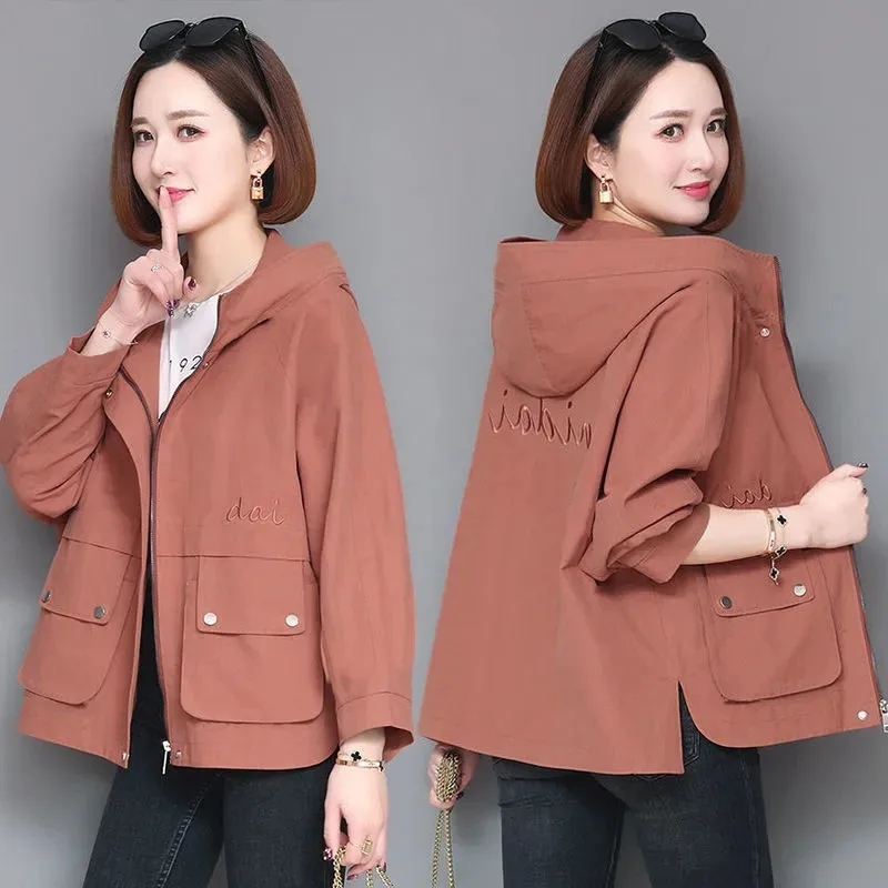 2022 New Autumn Women Jacket Hooded Windbreaker Long Sleeve Casual Coats Female Jacket Loose Outwear Bomber Jackets