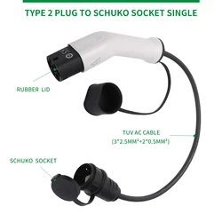 Duosida Type 2 IEC 62196 EV Adapter 16A 1Phase For Electric Bicycle Motorbike Charge From Public Charging Stations With Schuko