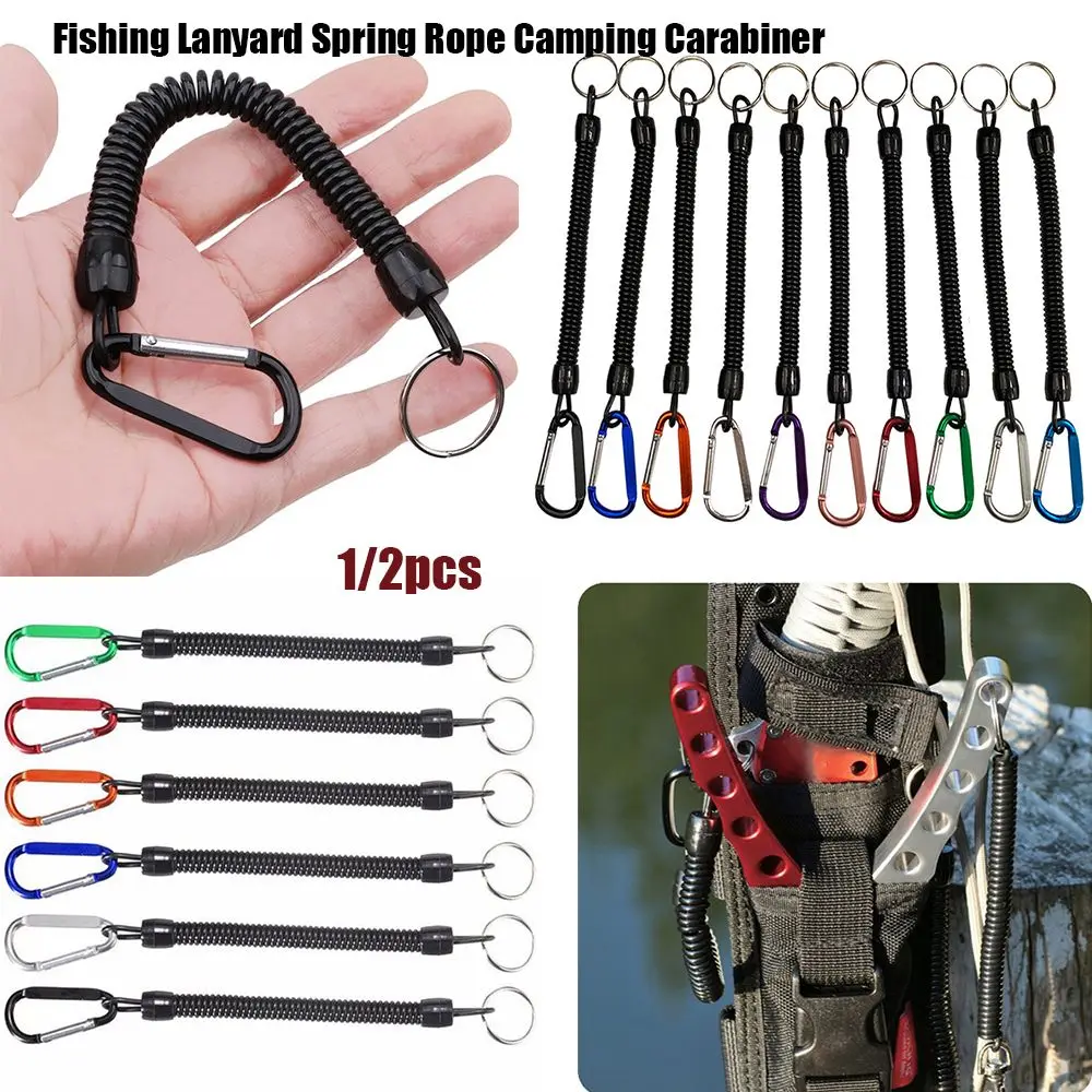 Plastic Retractable Tether Spring Elastic Rope Camping Carabiner Anti-lost Phone Keychain Portable Fishing Lanyards