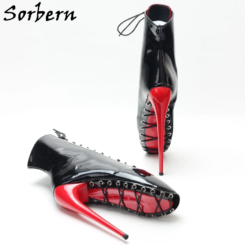 Sorbern Unisex Ballet Boots Women Lace Up Red High Heel Fetish Shoes For Ballet Queen Tiptoe Walk Shoes Custom Colors