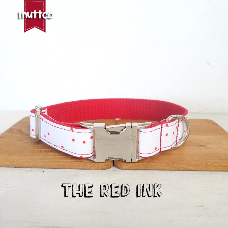 

10pcs/lot MUTTCO retailing self-design dog collar THE RED INK handmade poly satin and nylon 5 sizes dog collar UDC093