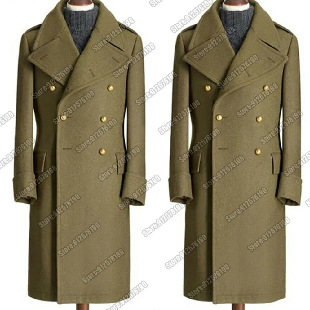 Classic Business Suit Jackets Double Breasted Tweed Woolen Blend Trench Coat Long Groom Wedding Tuxedo Outwear Prom Blazers