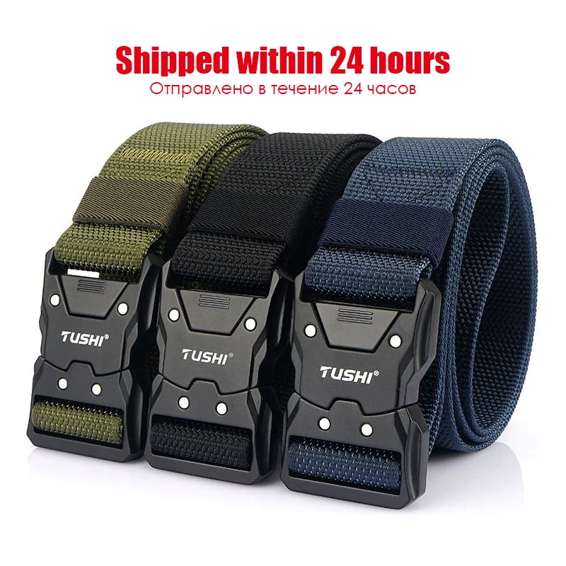 Nouvelle ceinture militaire pour hommes Nylon souple et serré Ceinture extérieure tactique Boucle en métal Libération rapide Ceinture de travail décontractée Ceinture Cadeau masculin