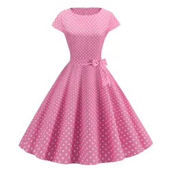 Women Summer Dresses Robe Vintage 1950s 60s Pin Up Big Swing Party Work Wear Rockabilly Dress White Polka Dot Vestidos
