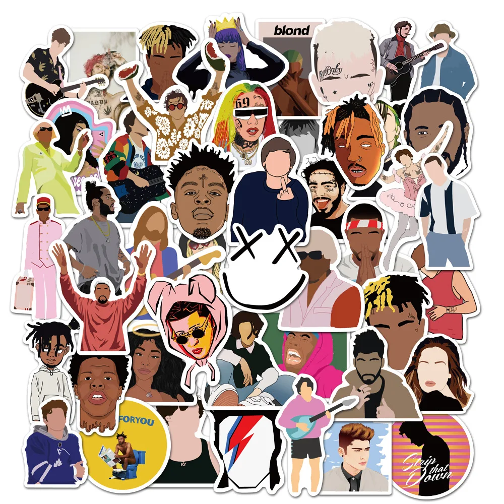 50 Pcs Musician Series Stickers Aesthetic Journal XXXtentation TheWeeknd CharliePuth 6ix9ine Marshmello BrunoMars Stickers Diary