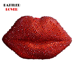 Luxury Red Lip Handmade Diamond Evening Bag For Women 2021 Wedding Bride Clutch Zero Wallet Cocktail Dinner Party Prom Handbag