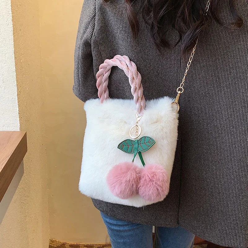 20cm kawaii branco sacos macios para meninas mulheres mochila de pelúcia brinquedos recheados cereja bonito de pelúcia crossbody saco de pele ombro