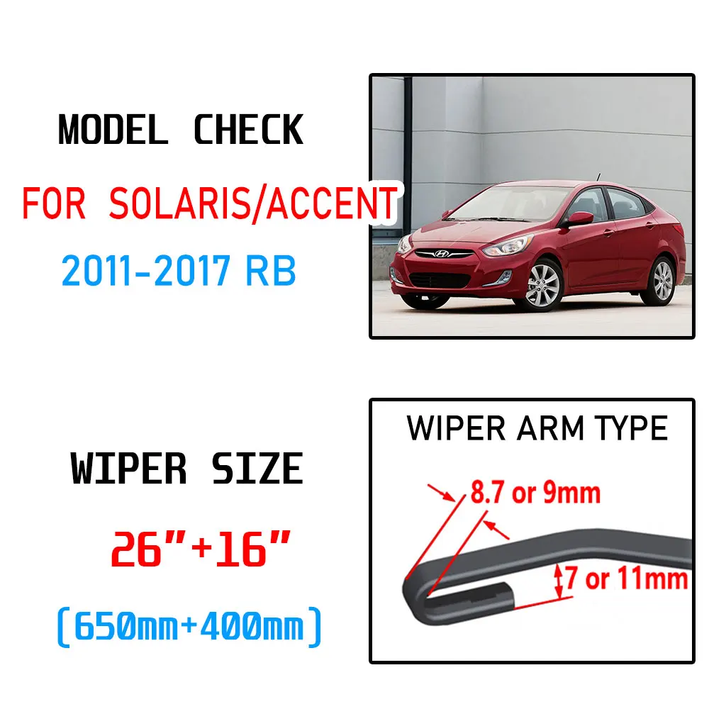 For Hyundai Solaris Accent 2011 2012 2013 2014 2015 2016 2017 RB Accessories Front Windscreen Wiper Blade Brushes Wipers for Car