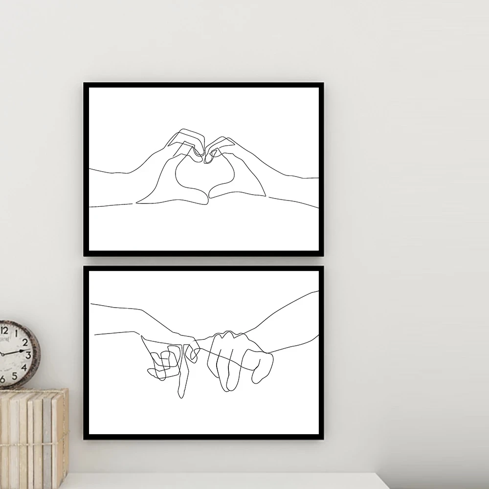 Holding Hands Simple Line Art Heat Gesture Poster Nordic Wall Art Print Canvas Painting Modern Picture Girl Room Home Decor