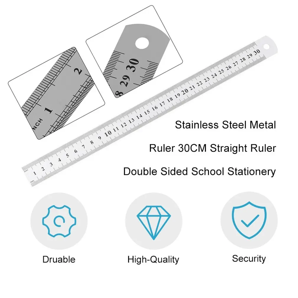 Stainless Steel Metal Ruler 30CM Straight Ruler Double Sided Measuring Tool For Sewing Foot School Office Drawing Ruler