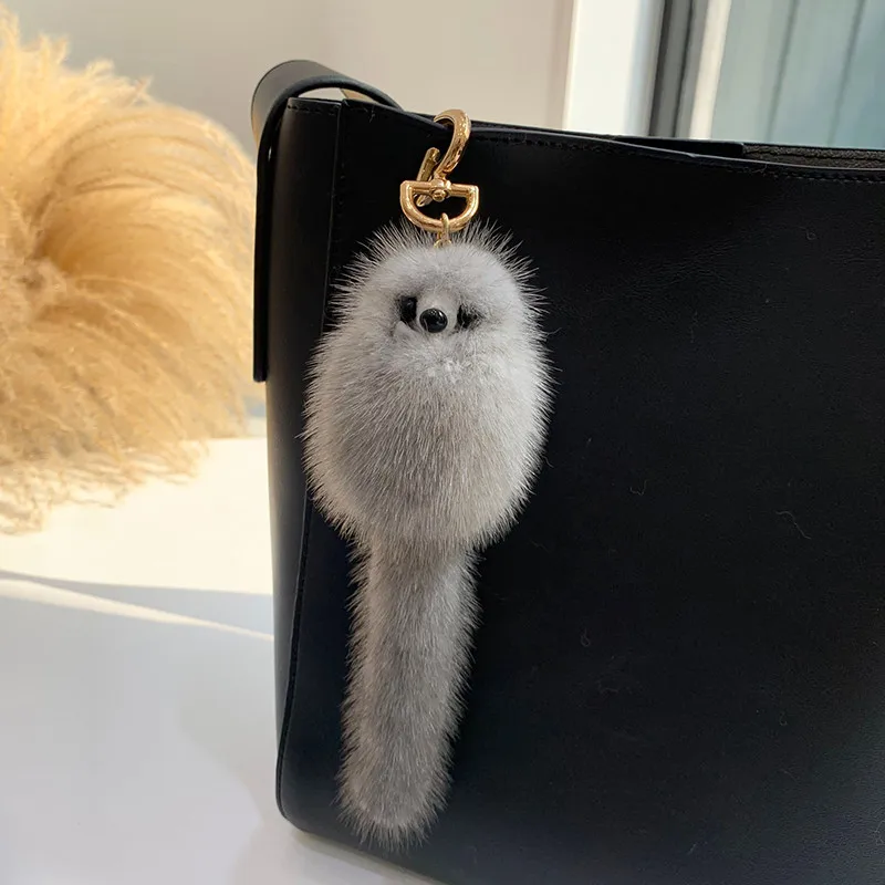 Luxury Real Mink Fur Keychain Soft Cute Fox Toys Women HandBag Ornament Pendant Car Key Ring Fox Tail Trinket Gifts Accessories