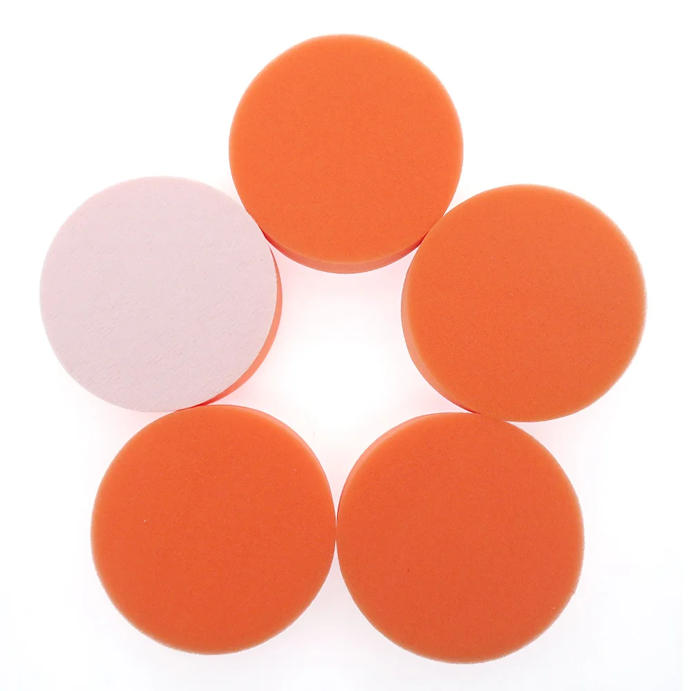 

5Pcs 4 inch 100MM Buffing Sponge Pad Orange Sponge Rubbing Ruber Scouring Pad All Purpose for Car Bathroom Kitchen