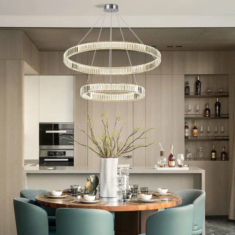 Modern Luxury Round Circle Chrome Gold Crystal Large Chandelier Lighting For Villa Staircase Cristal Living Room Restaurant Lamp