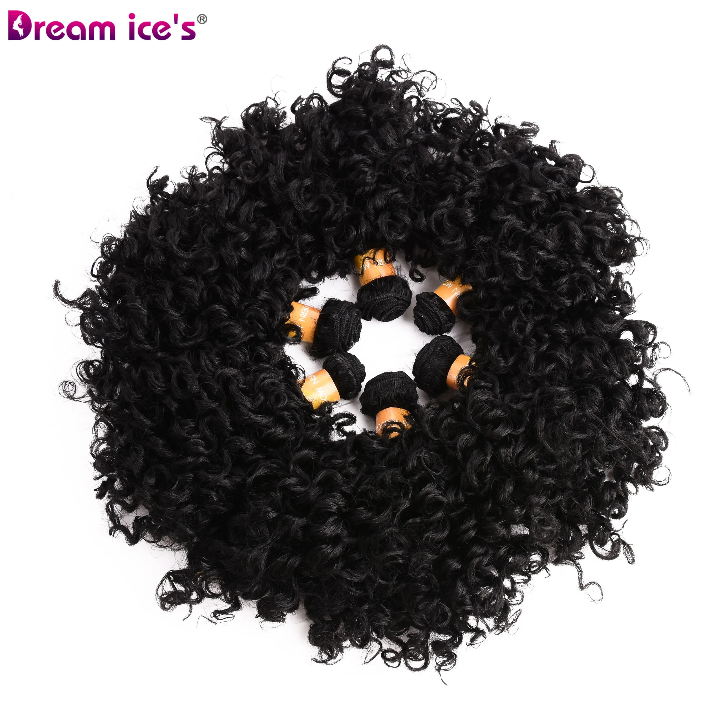 Short Black Synthetic Afro Kinky Curly Bundles Extensions Nature Hair 6Pcs/Lot Weave Curls Fake Hair Fiber For Women Dream Ice\'s