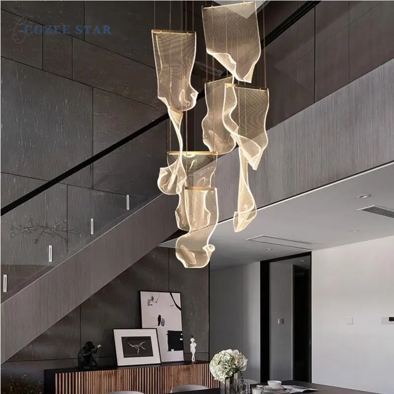 Luxury LED Chandeliers Lighting Postmodern Acrylic Aluminum Paper Pendant Hanging Lamps Bedroom Living Room Staircase Lights