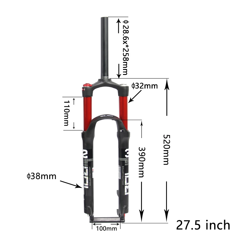 BOLANY MTB Bike Fork Dual Air damping Bicycle Front Suspension Straight Tube 26 27.5 29 inch Magnesium Alloy Quick Release 100mm