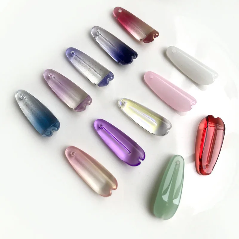 

10pcs 25x9mm Long Petal Shape Lampwork Crystal Glass Top Drilled Pendants Loose Beads for Jewelry Making DIY Crafts Findings