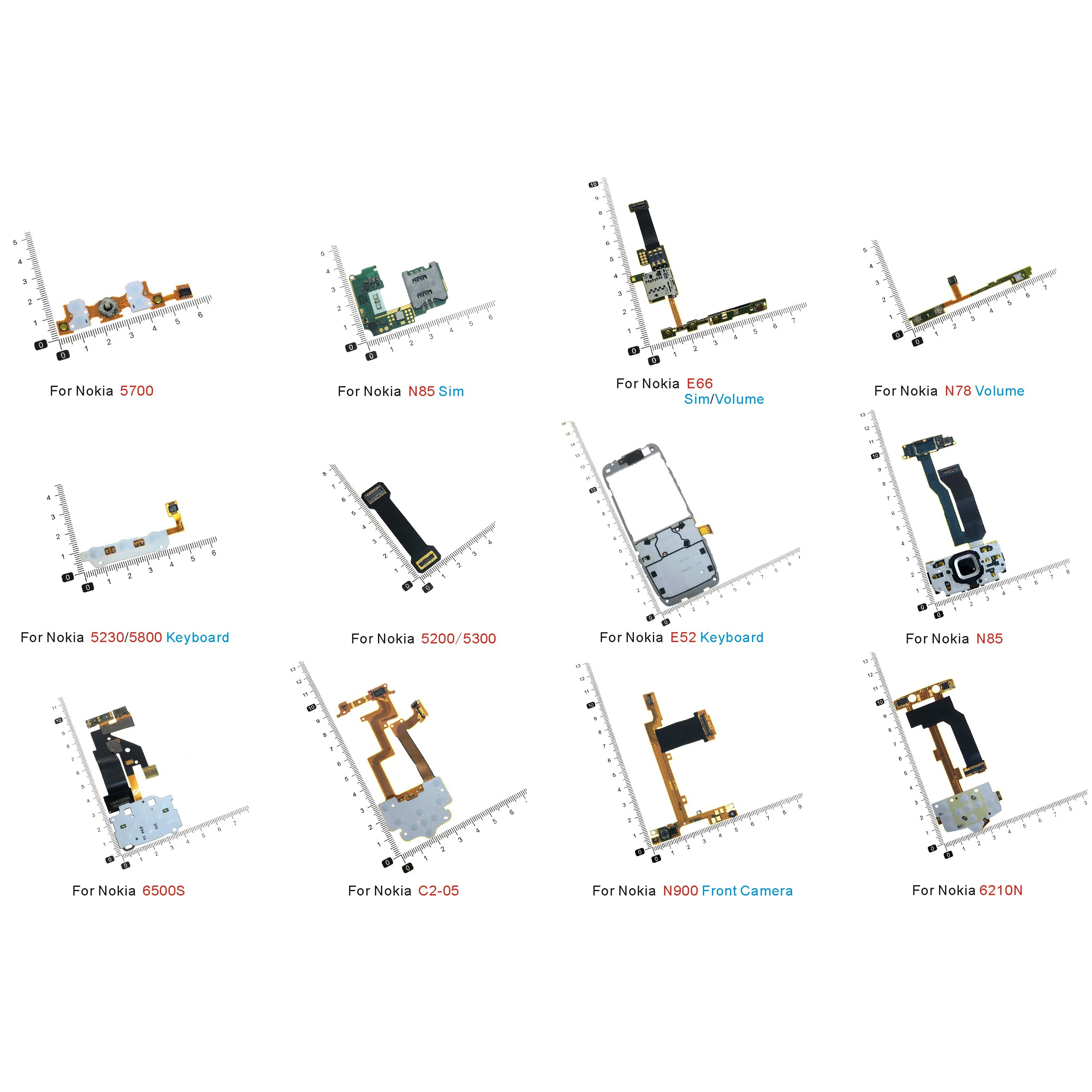 For Nokia 5200 5300 N85 E52 N78 5700 5800 E66 6500S C2-05 N900 6210N Camera Sim Volume LCD Screen Connector Flex Cable Keyboard