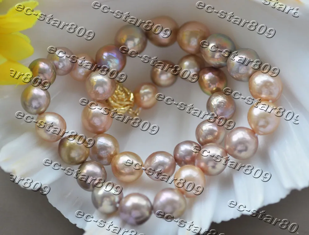 

Z11173 Glare 17" 14mm Round Peacock Lavender Pink Edison KESHI Pearl Necklace Choker Women Fine Jewelry