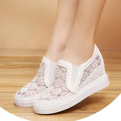 Comfortable Women Loafers Shoes Lace Slip On Walking Shoes White Sneakers Casual Shoes Ballet Flats Platform Shoeshj76