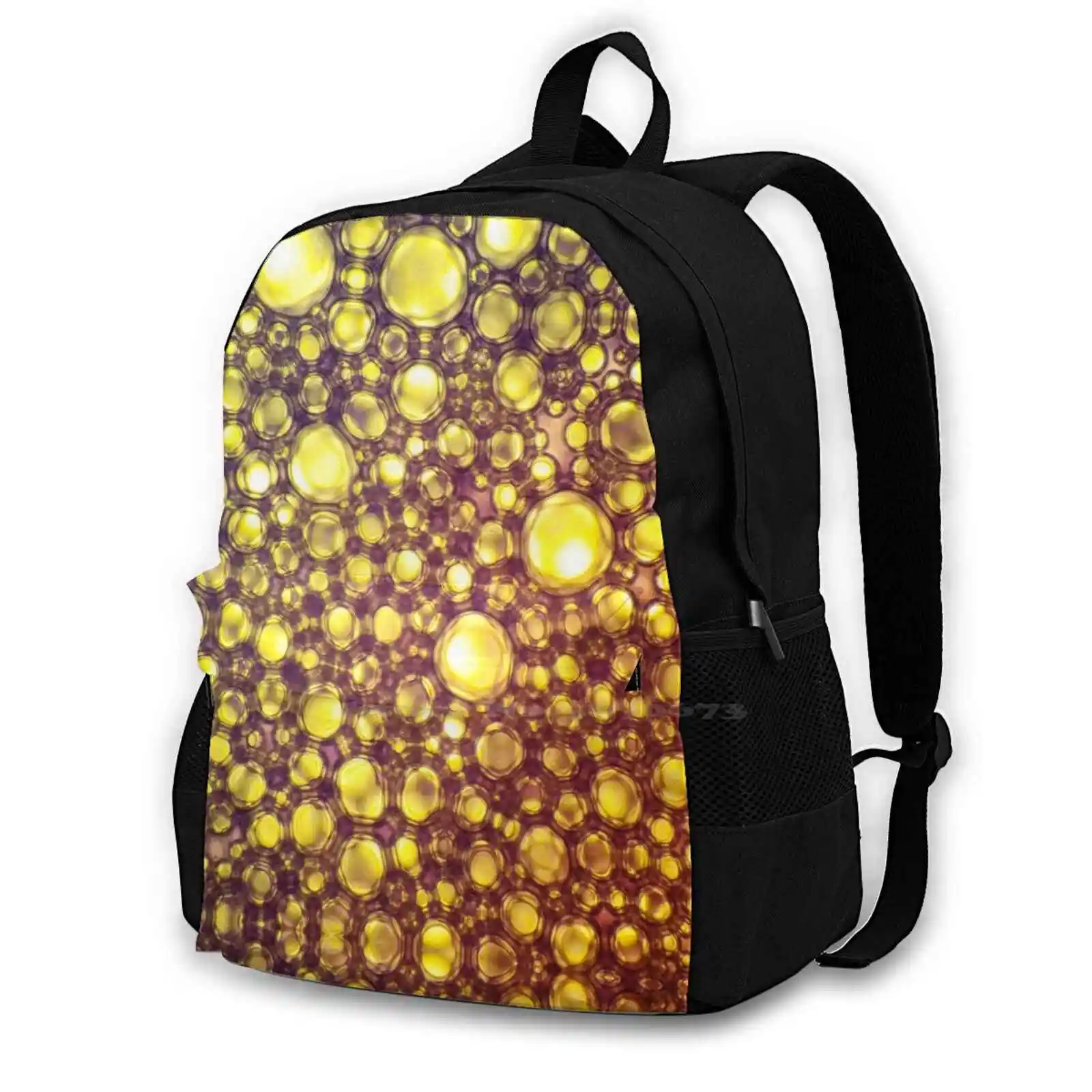 

Foam Bubbles Purple Blue Yellow Microscope 40X Pattern Design Bag Student'S Backpack Gold Yellow To Dye Purple Pink Space