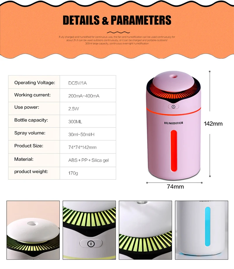 Aria Umidificatore Olio Essenziale Diffusore Aromaterapia Umidificatore Per Auto USB Diffusore di Aroma Mini USB Aria Umidificatore Con La luce di Notte