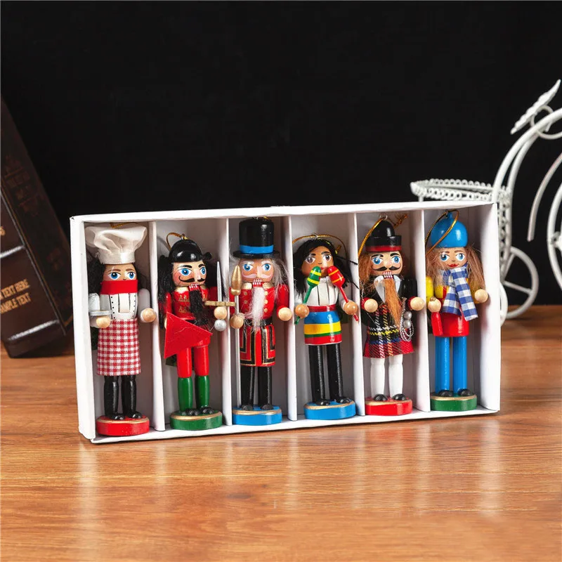 

free shipping puppets doll toy 12CM Nutcracker children wood Christmas puppets gift 6 pcs/lot