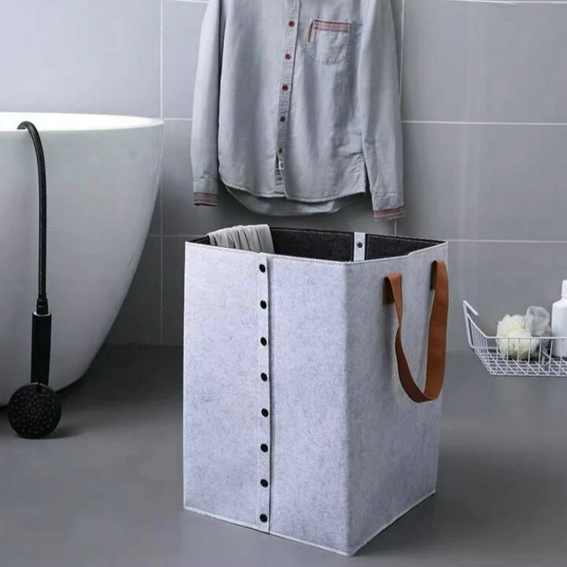 Felt Storage Basket With Open Buttons Dirty Clothes Laundry Basket Foldable Organizer Hamper - Image 5