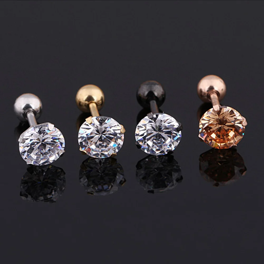 1Pc Small Round Cz Tragus Cartilage Titanium Steel 16G 4 Prong Ear Stud Earrings Tragus Helix Piercing Jewelry Sexy Body Jewelry