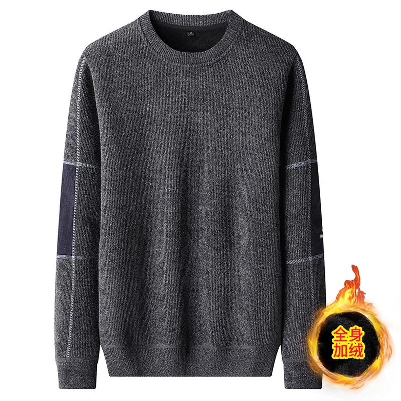 Men's O-neck Pullover Fleece Sweater Autumn/winter Warm Heavy High quality Comfortable Wool Blouse y2k Base Knitted Jumper