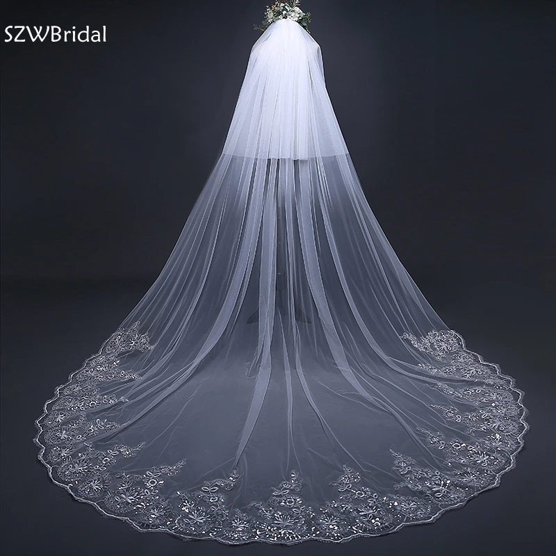 

New Arrival White Ivory 2 layers Wedding Veils Long Lace Edge Bridal Veil 2025 Wedding Accessories Bride Veu Wedding Veil