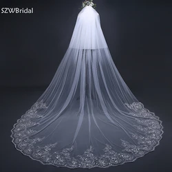 Voile de Mariage Blanc Ivoire à 2 Couches, Long Bord en Dentelle, Accessoires pour Patients, Nouvelle Collection 2025