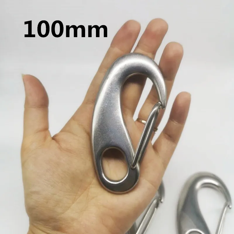 4PCS 304 Stainless Steel 100MM Gate Spring Snap Hook Clip High Polished Spring Egg Shape Snap Hook