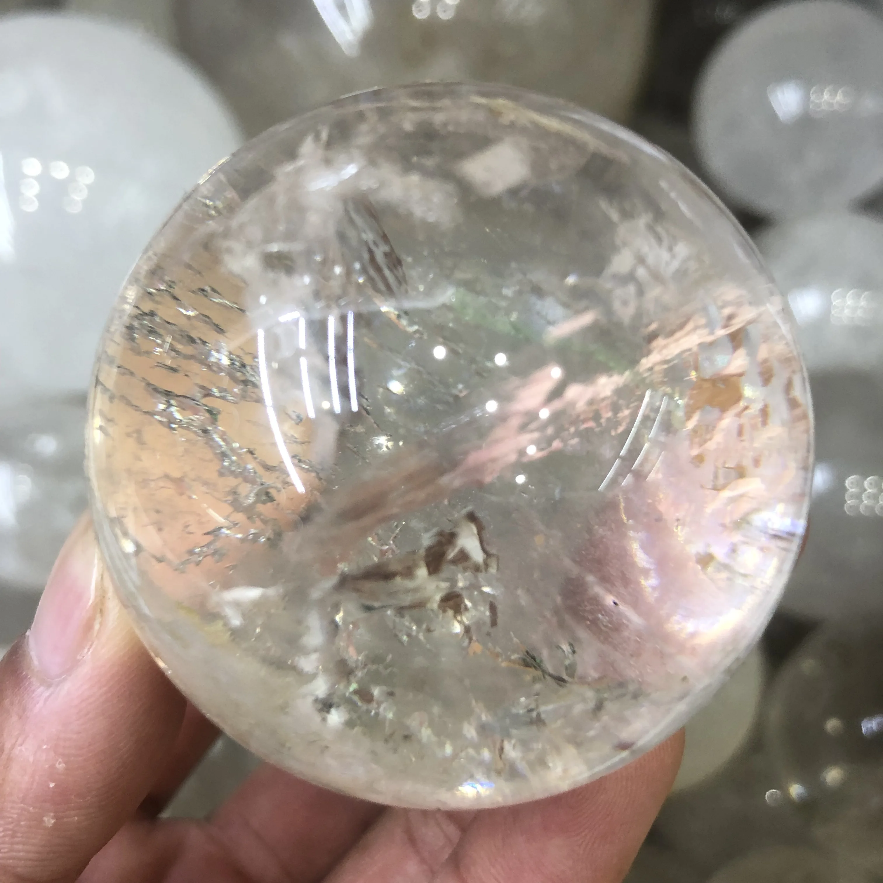 

Natural white crystal, hand-cut crystal ball, perfect sphere, healing