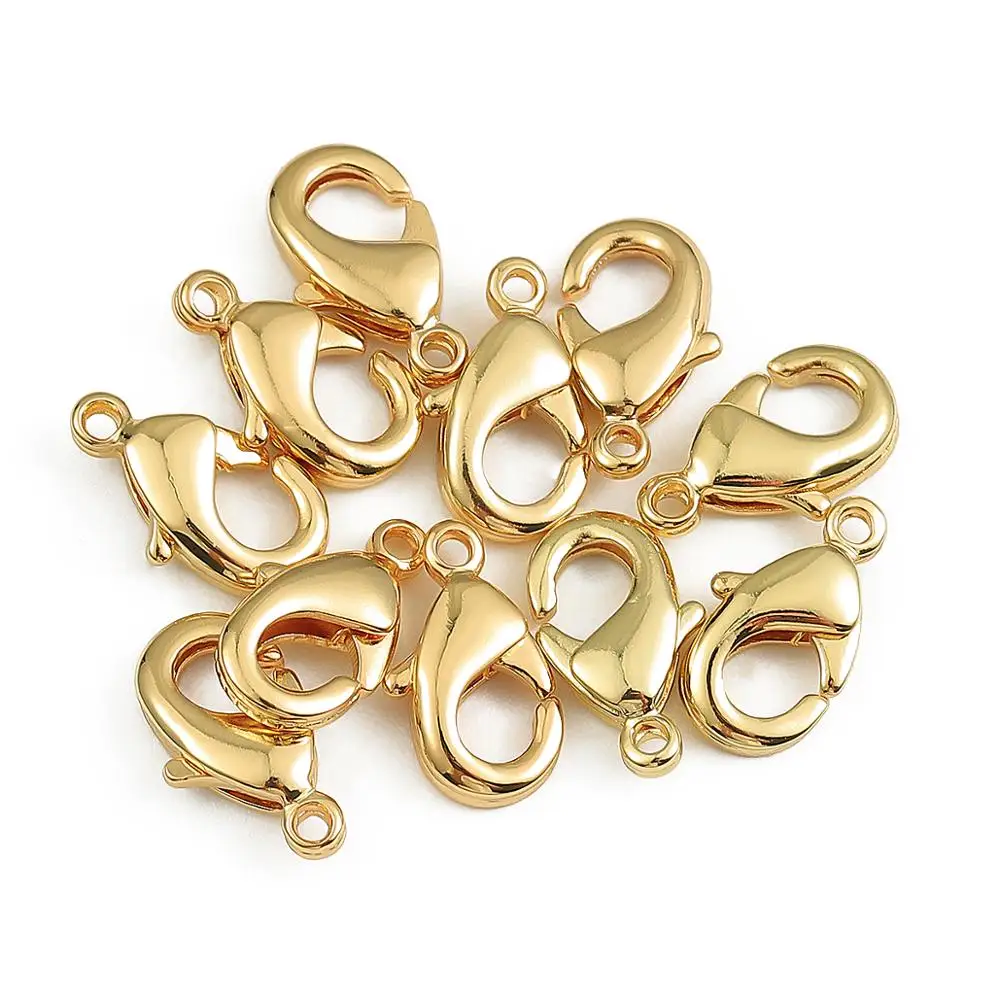 10pcs 10 12mm Brass Gold Plated Lobster Clasp Hooks End Connectors for Necklace Bracelet Chain DIY Jewelry Making Findings