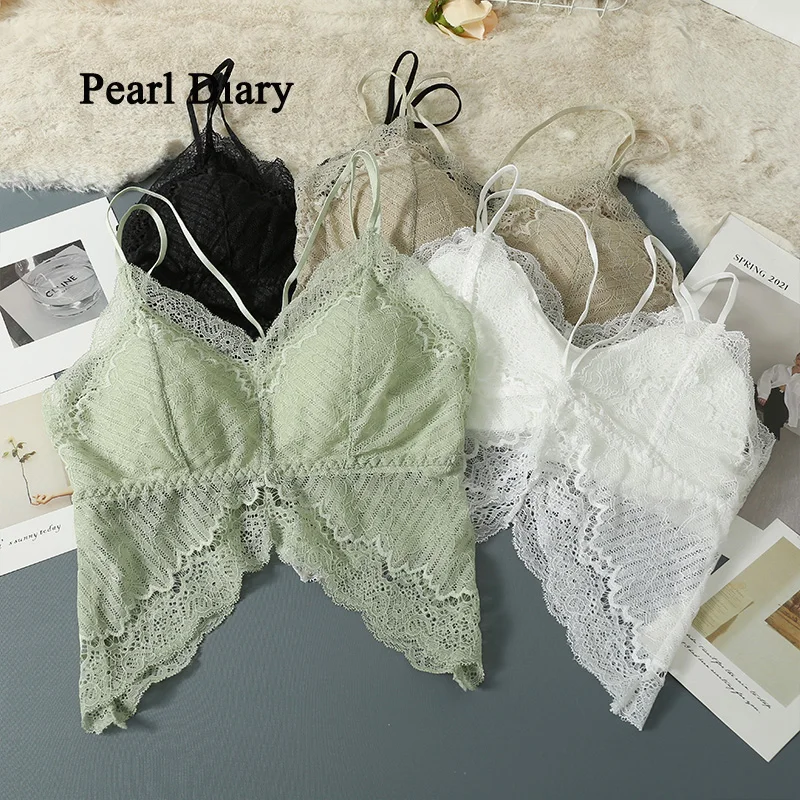 

Pearl Diary Bud Silk Spring Summer Woman Clothes Korean Style Chic All-Match Condole Belt With Breast Pad Underwear Top Women