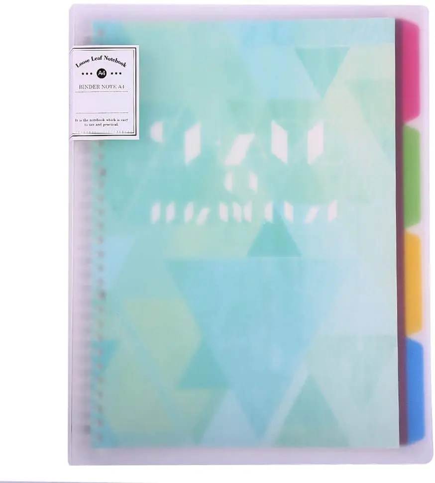 A4 binder portfolio notebook with 30 rings/holes, 5 subject spiral paper notecook 4 colored PP dividers with tabs for labels