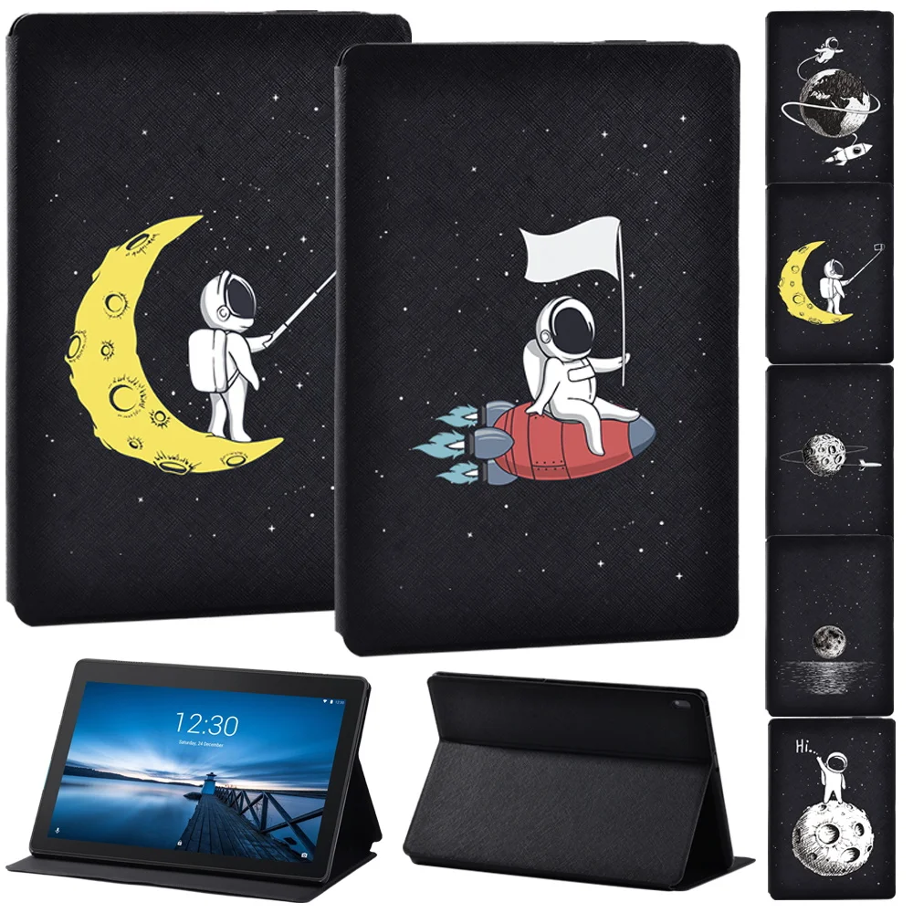 

For Lenovo Tab E10/Tab M10/Tab M10 Plus Tablet Case Astronaut Black Series Leather Tablet Cover Case + Free Stylus