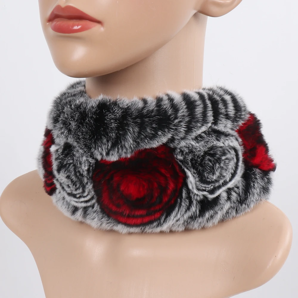 Damen Elastischer Blumen-Schal aus echtem Rex-Kaninchenfell, Natürlich Warmer Rex-Kaninchenfell-Stirnband, Damen Winter Echt-Rex-Kaninchenfell-Schals – Detail 16