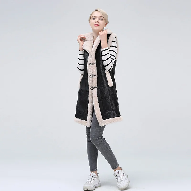 New Sheep Shearing Winter Clothing Women Coat Stitching  Medium Length Coats Fur Coat Keep Warm Waistcoat