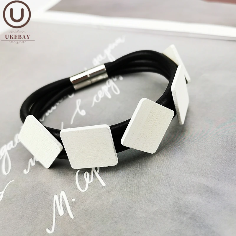 UKEBAY New Wood Bracelet Women Gothic Bangles White Square Wood Jewelry Rubber Jewelry Charm Bracelets Strange Birthday Gift