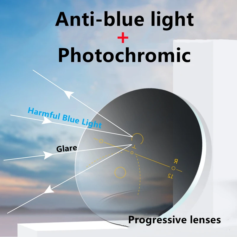 KatKani 1.56/1.61/1.67/1.74 Photochromic Anti-Blue Light Progressive Multifocal Prescription Custom Wide Field of View Lenses